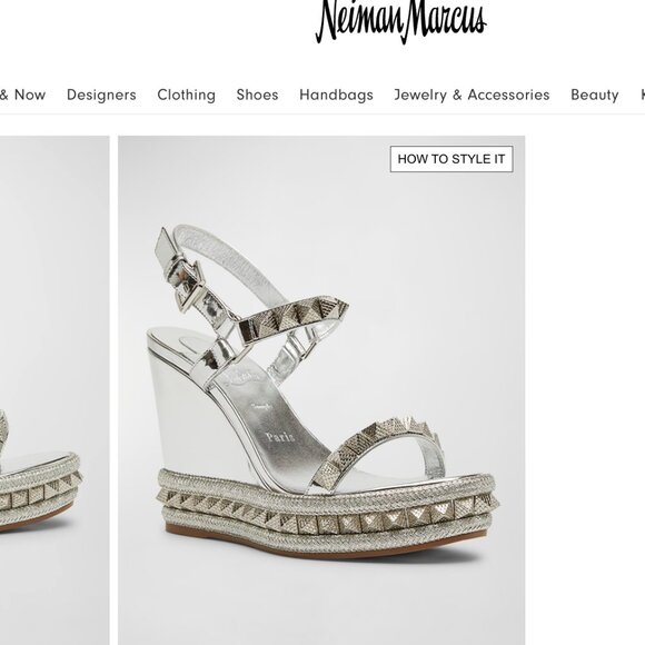 Christian Louboutin Pyraclou Metallic Spike Wedge Platform Sandal Size 38 - Picture 11 of 12